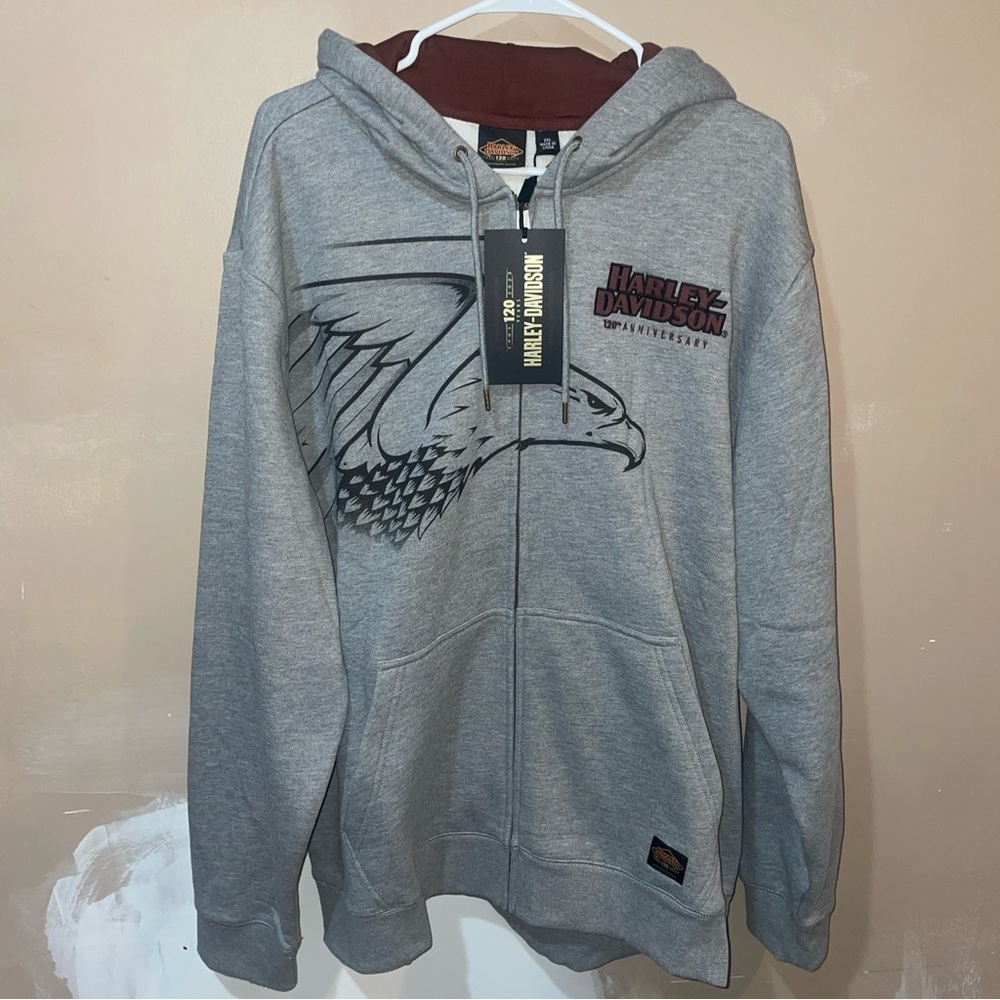 Harley Davidson 120th Anniversary Full Zip Hoodie Heather Grey Men’s Size 2XL